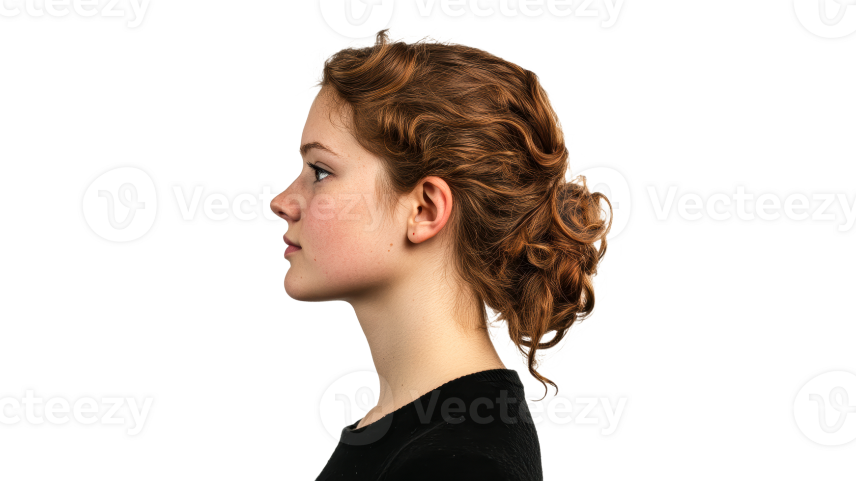 Curly haired girl in studio profile png