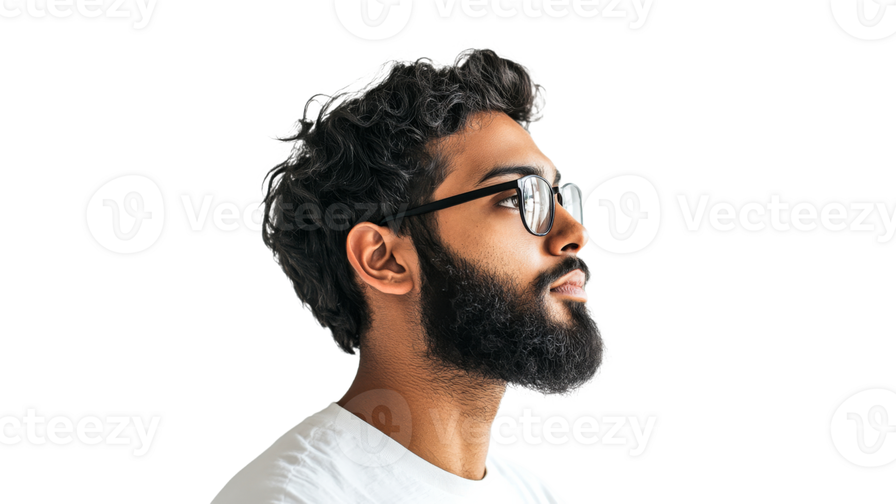 Profile of a man with curly hair and glasses png