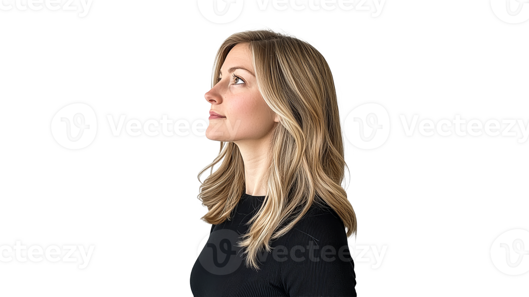 Woman with long hair in profile view indoors png