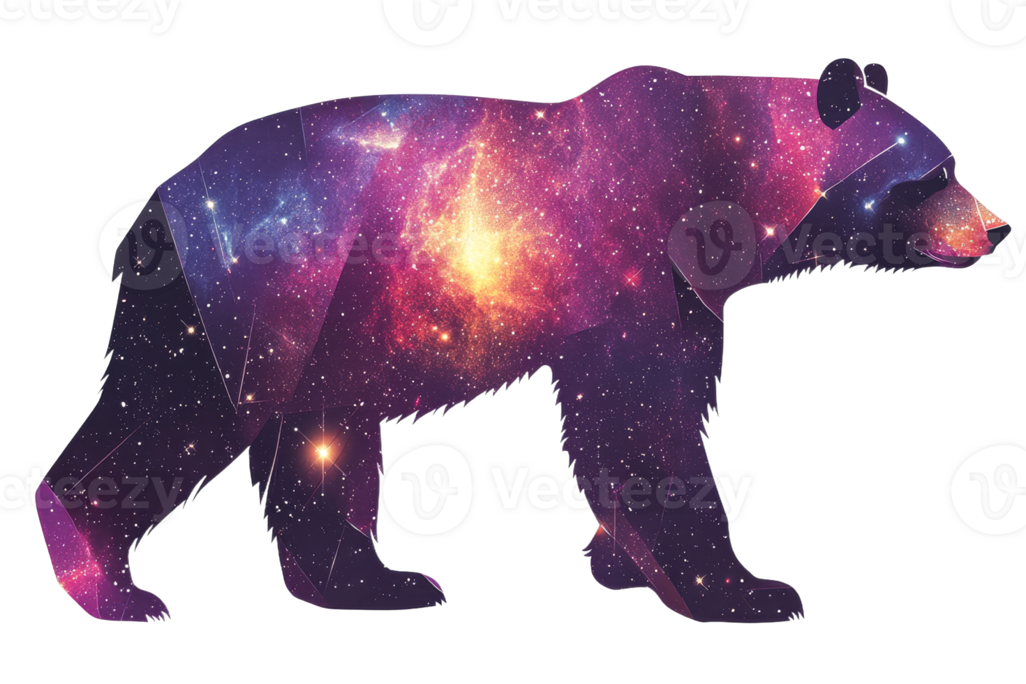 Colorful cosmic bear design with starry background png