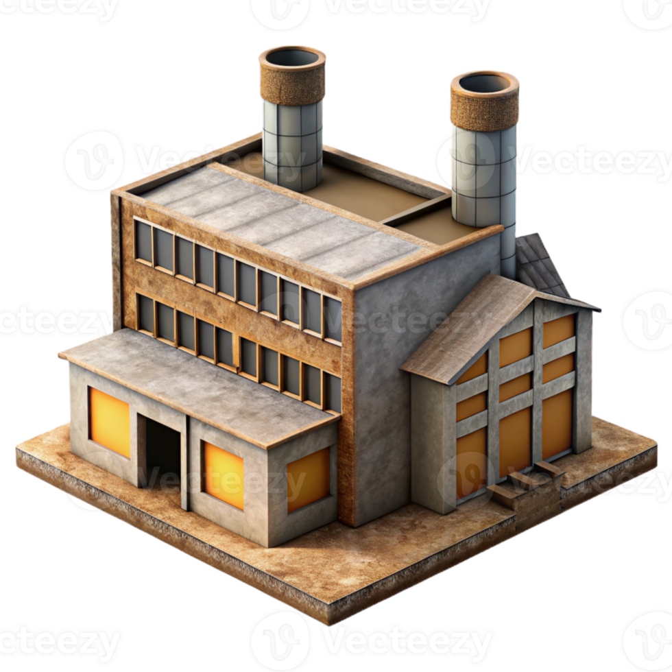 beautiful rustic Industrial Building Complex Side Angle Isolated png