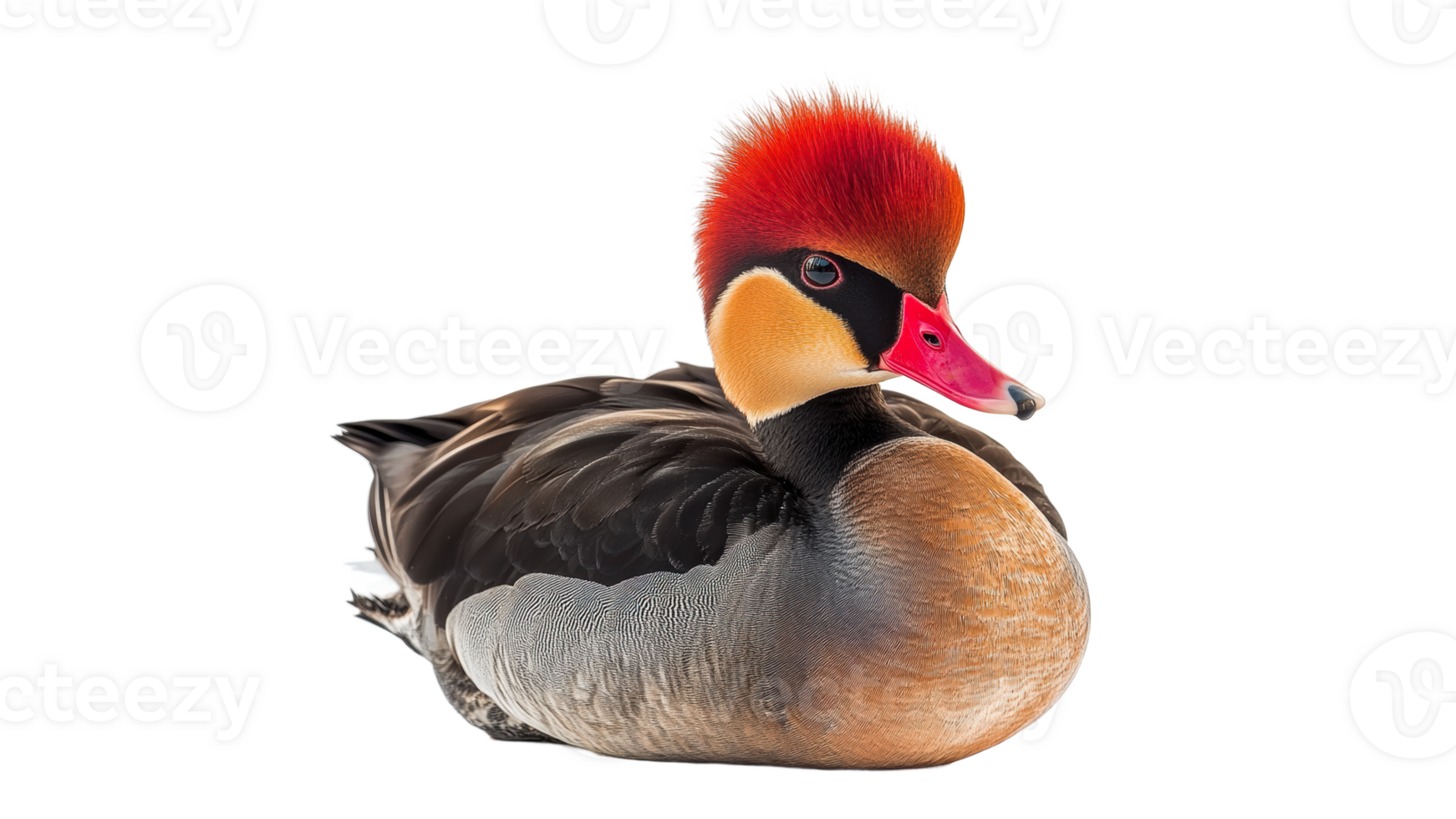 Colorful mandarin duck perched on white background png