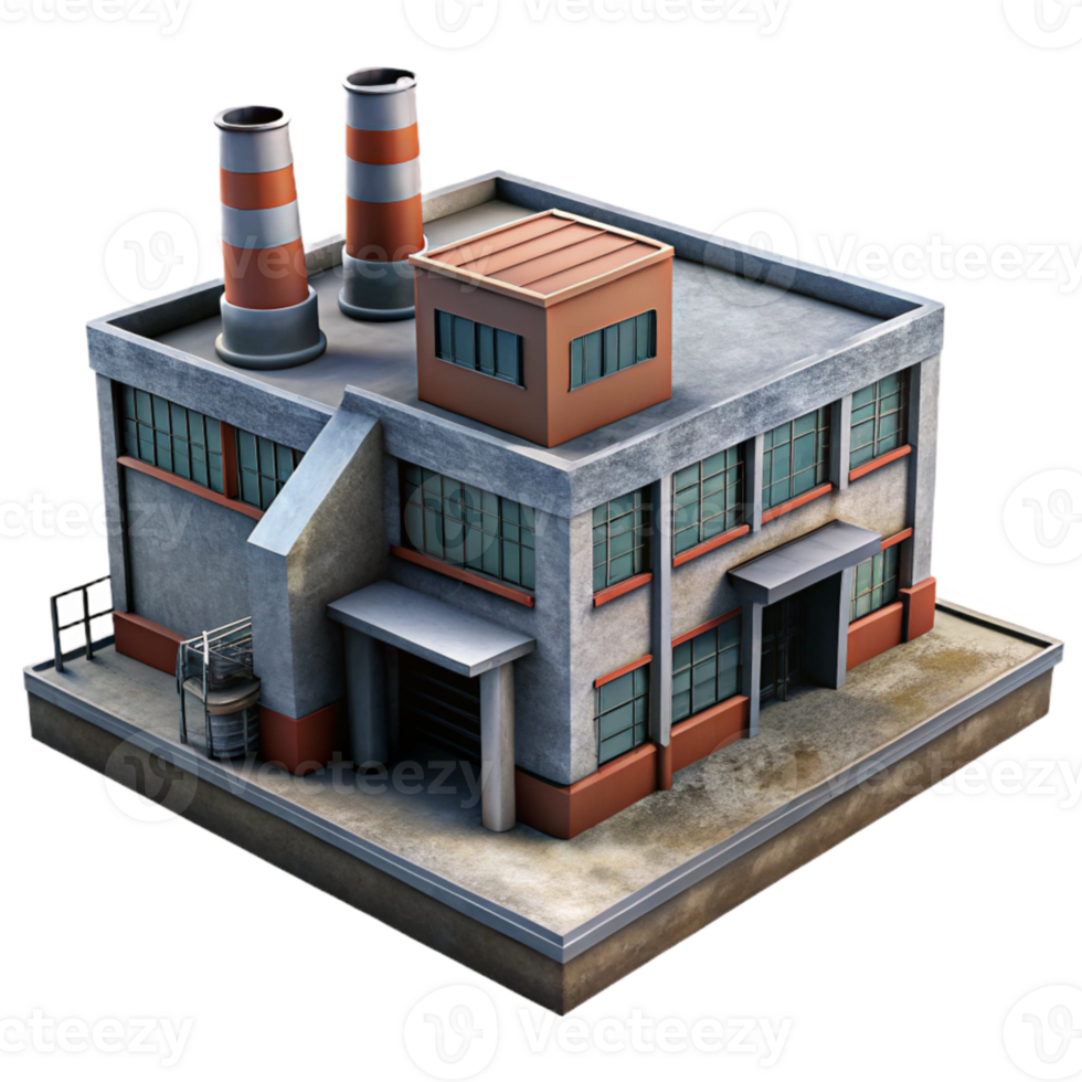 serene modern Industrial Building Complex Side Angle Isolated high resolution png