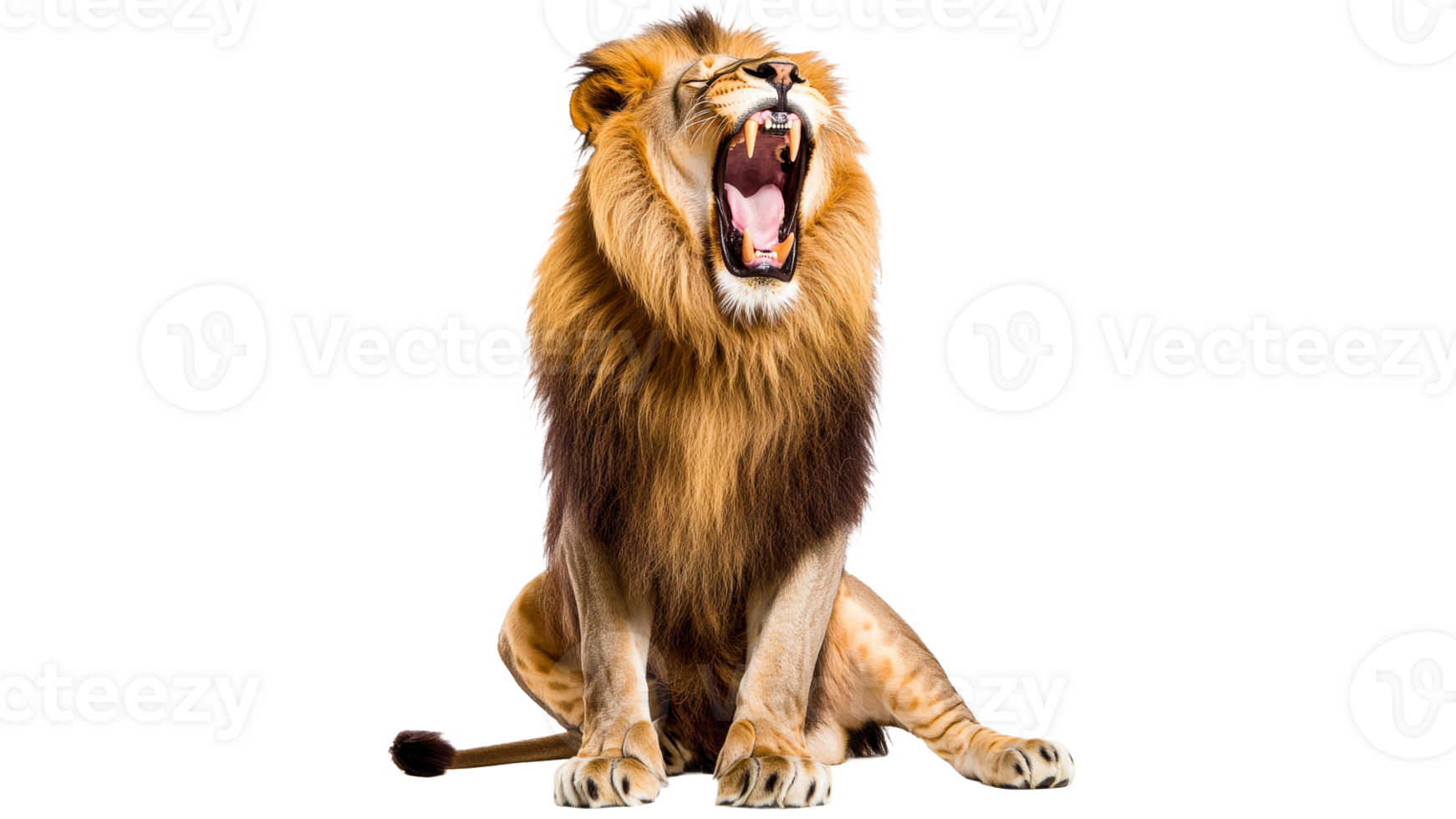 Lion yawning in a relaxed pose indoors png