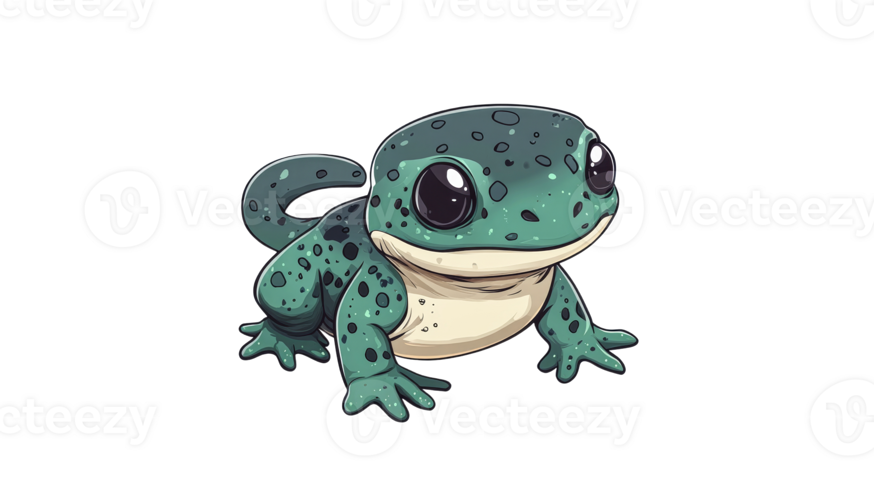 Cute green frog with big eyes on white background png