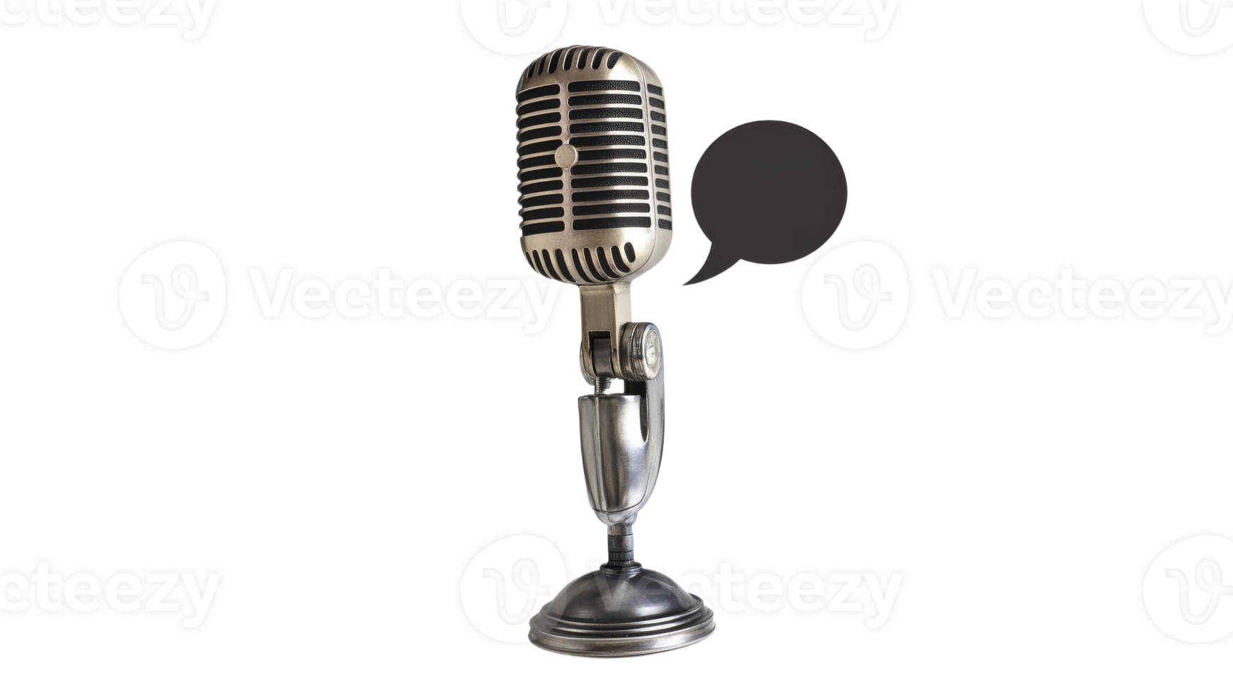 Vintage mic with speech bubble on white png