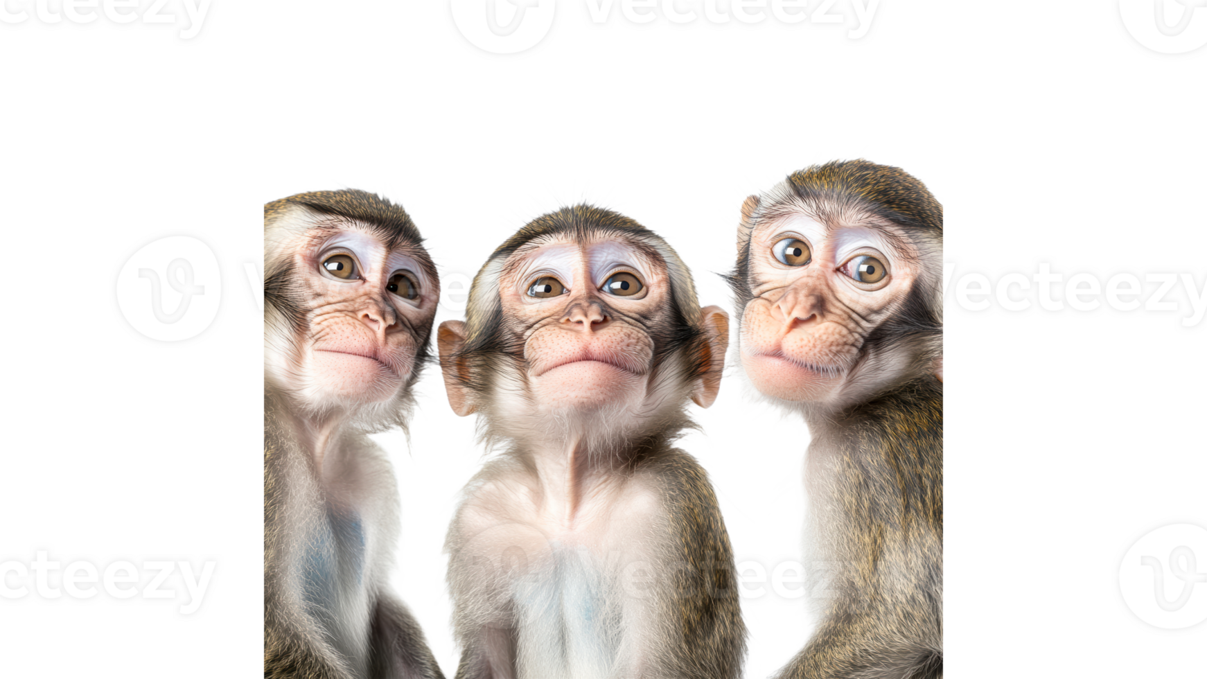 Three monkeys interacting with curious expressions png