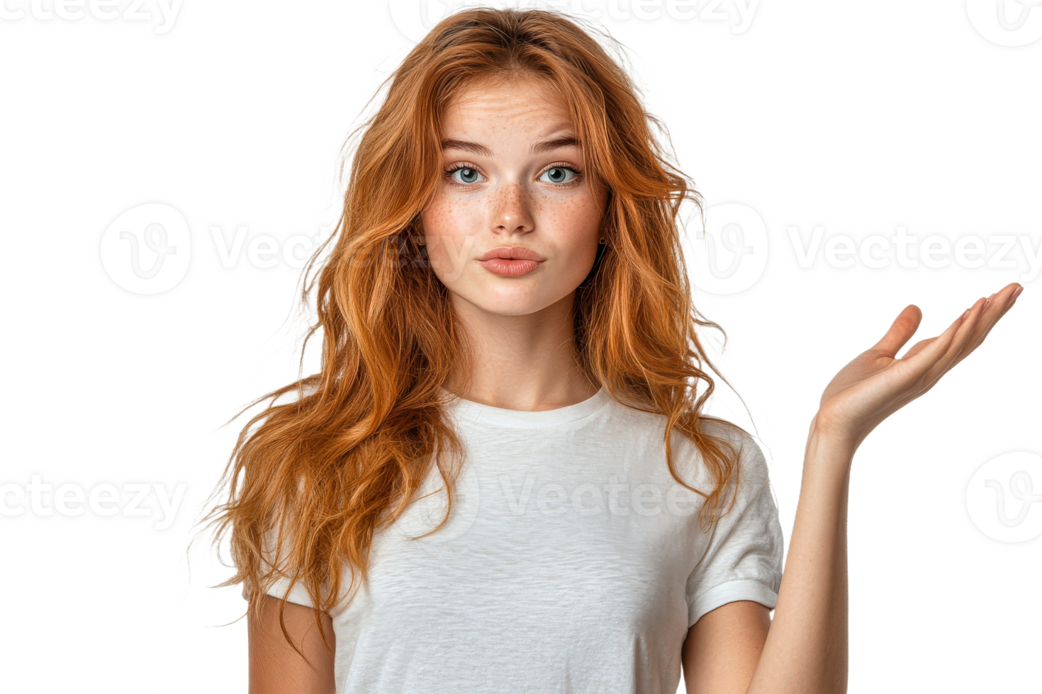 Young woman gestures with a questioning expression png