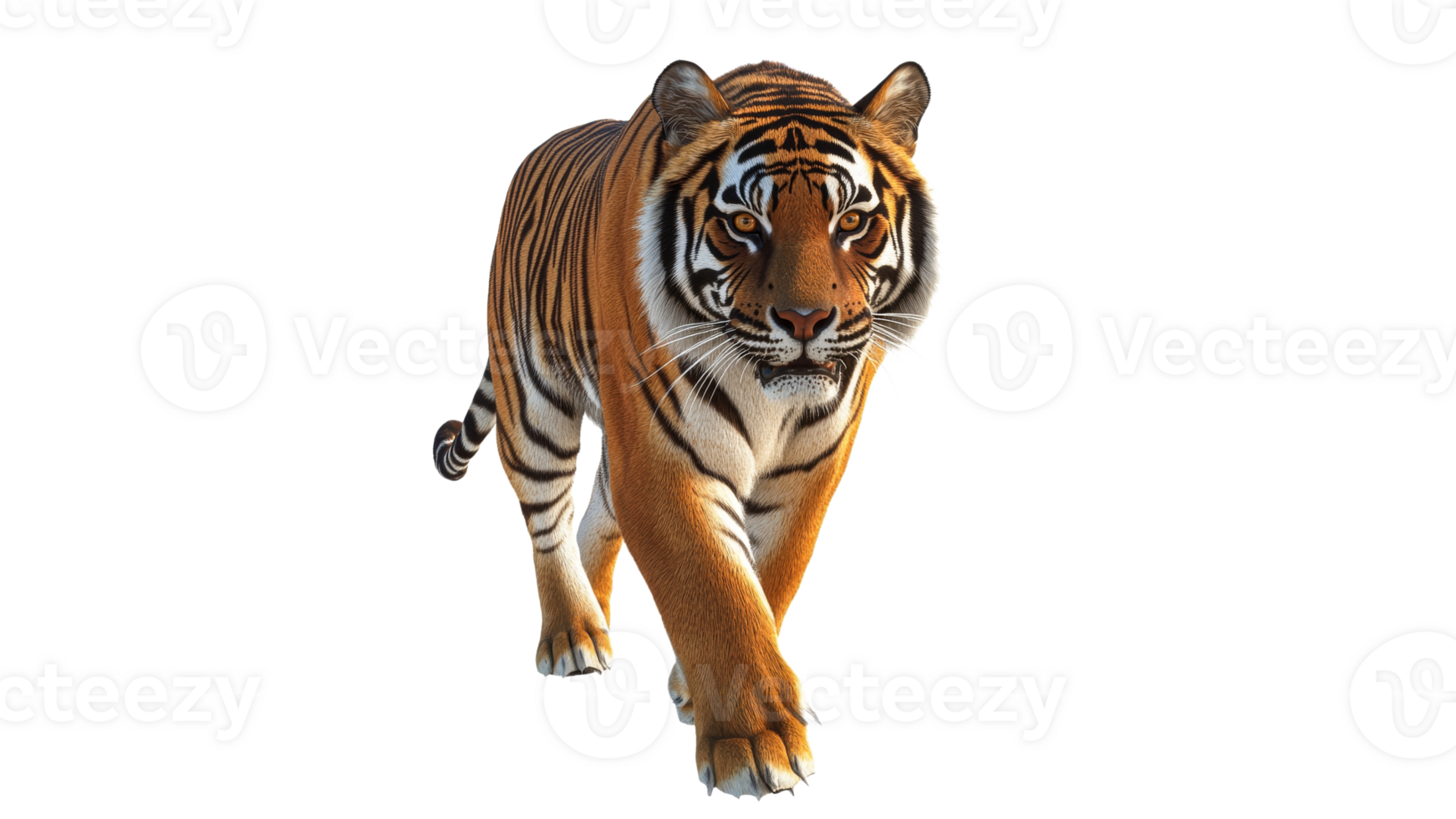 Tiger walking in an open space with focus png