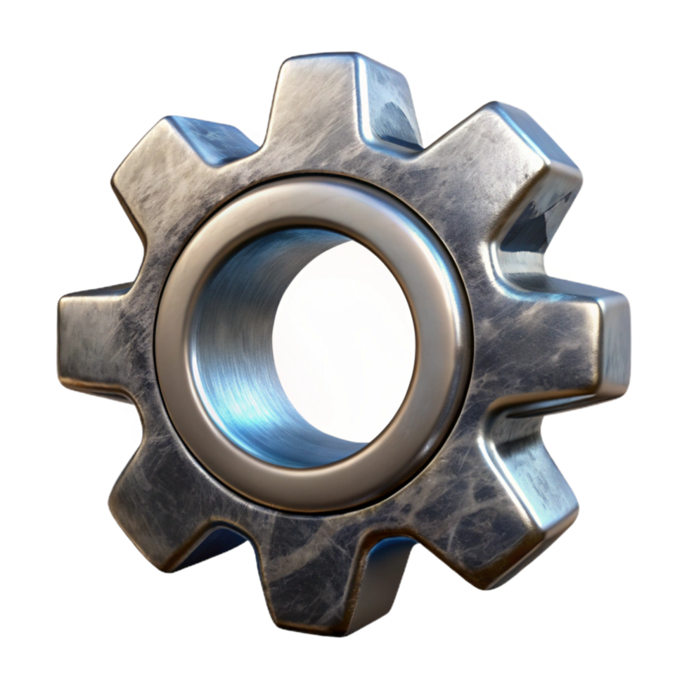vibrant artistic Innovation Gear Icon Cutout with Metallic Sheen and Transparent Background original png
