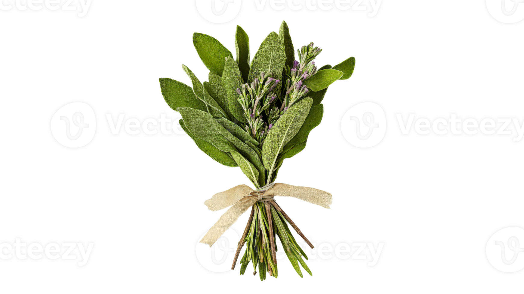 Fresh herbal bundle with sage and lavender sprigs png