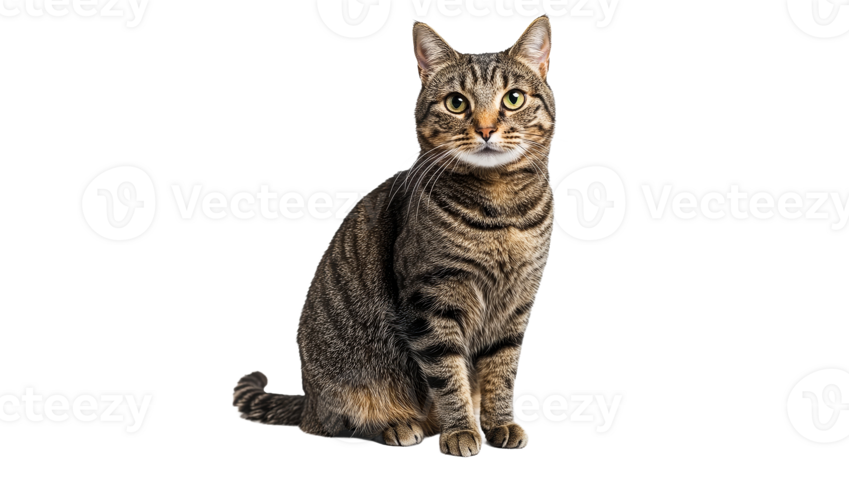 Calm gray tabby cat posing for you png