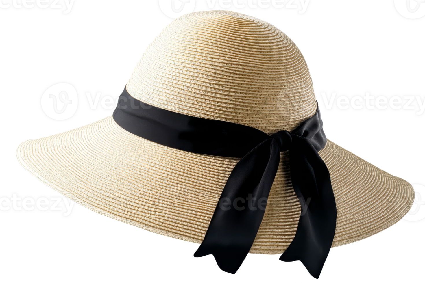 Chic summer hat with black ribbon png