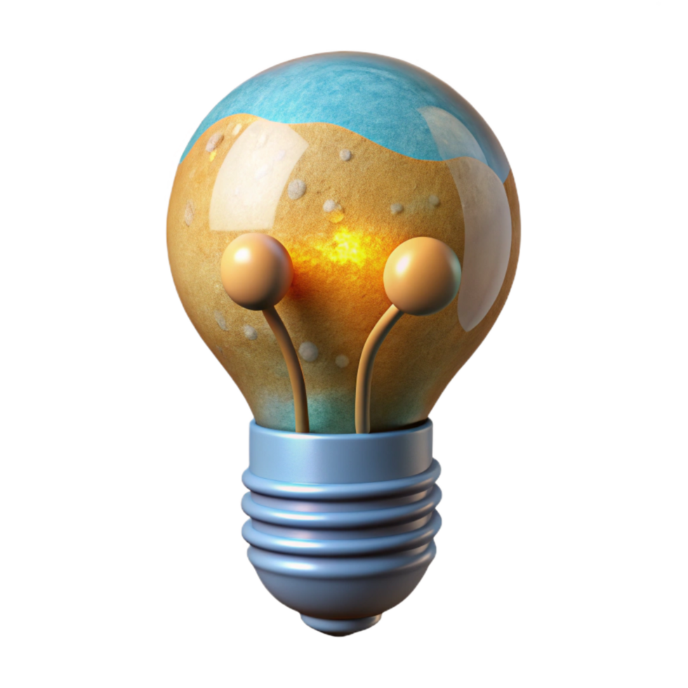 dramatic artistic Inspiration Light Bulb Cutout with Glowing Filament and Transparent Background premium png