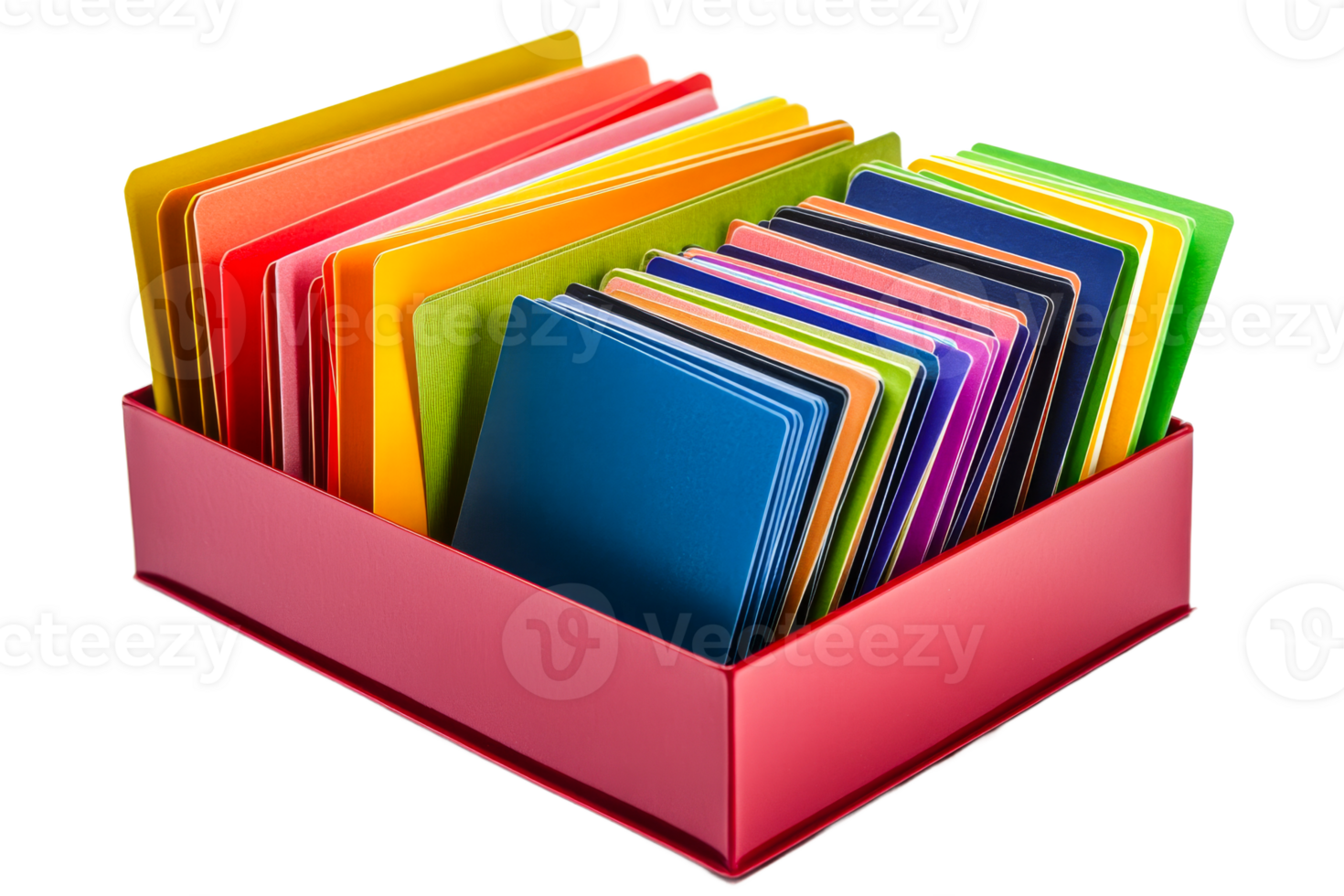Colorful assorted cards in a storage box png