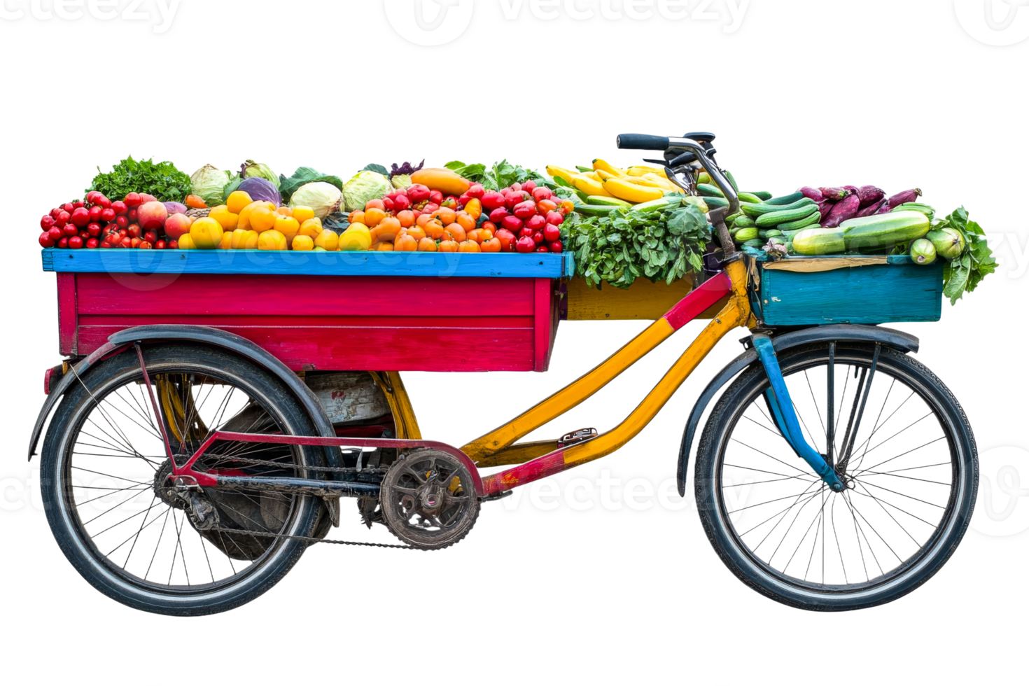 Colorful cart of fresh fruits and veggies png