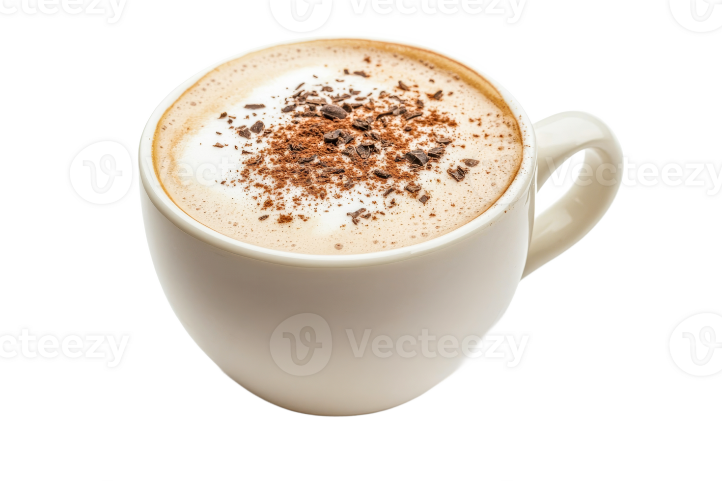 Warm cocoa topped with chocolate shavings in cup png