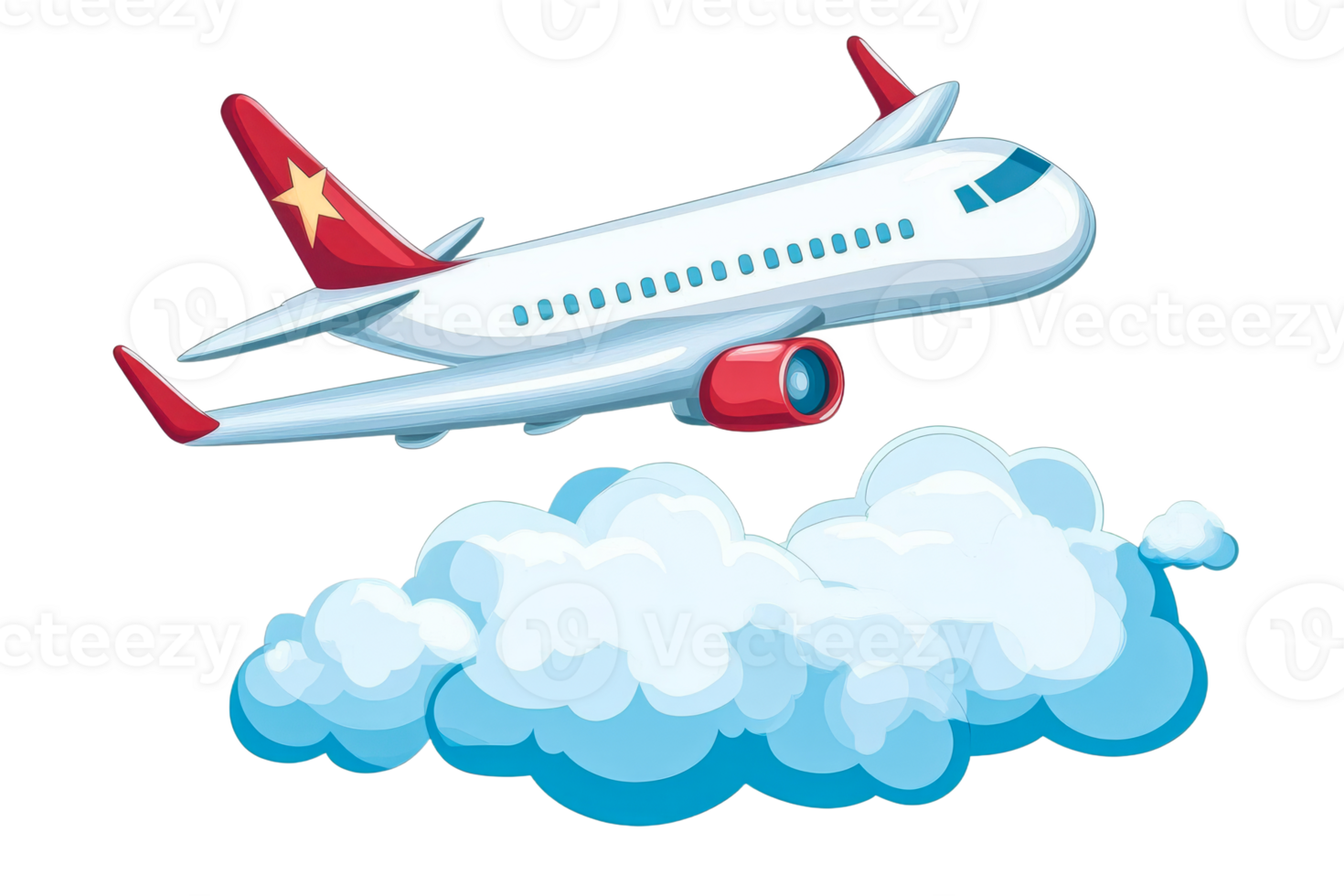 Aircraft flying through clouds in bright sky png