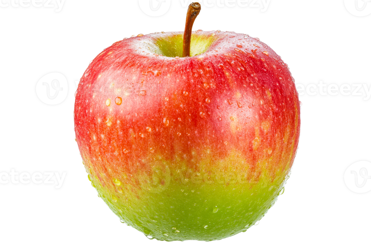 Fresh red and green apple with water droplets png