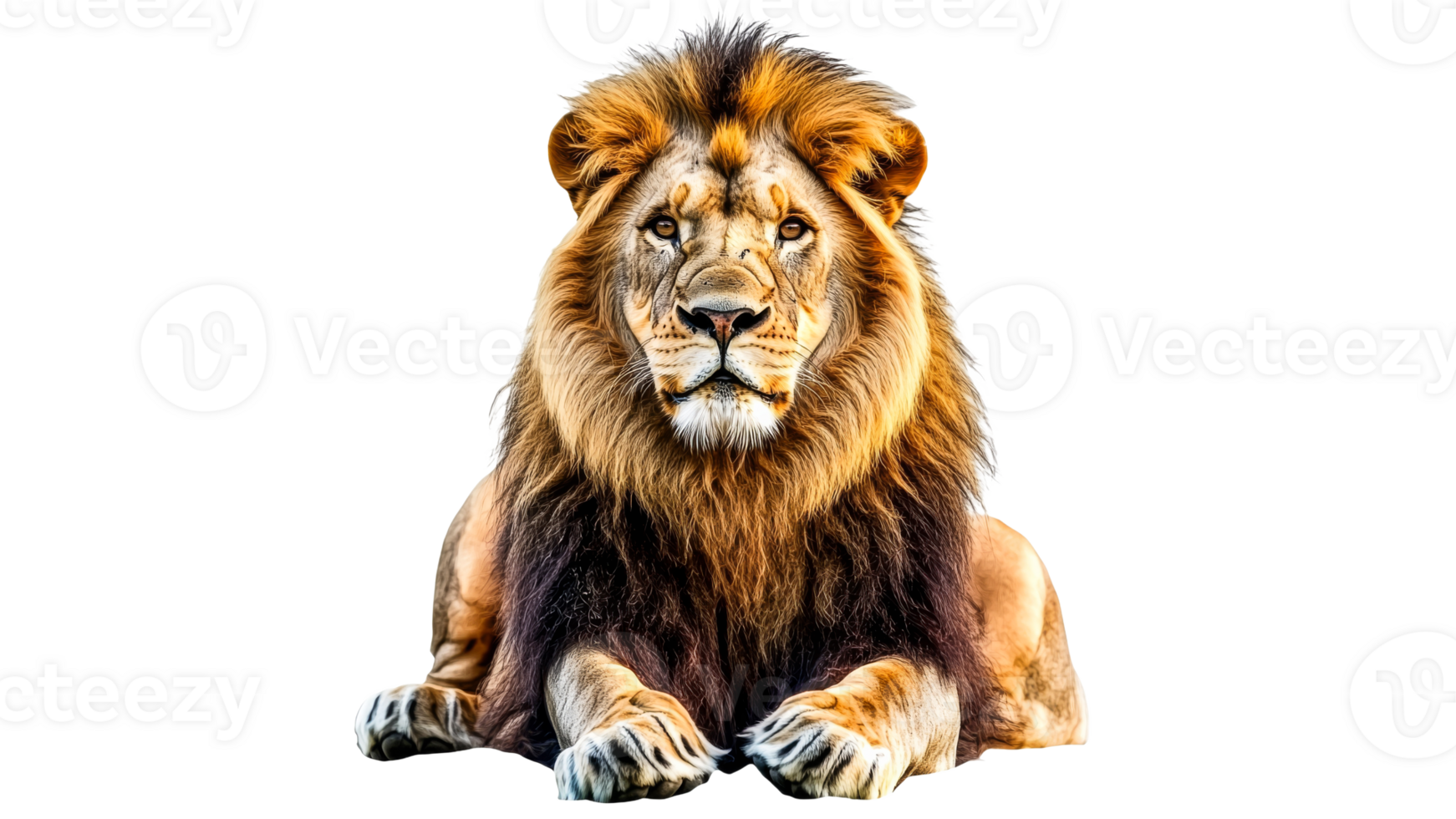 Lion resting with majestic mane in serene pose png