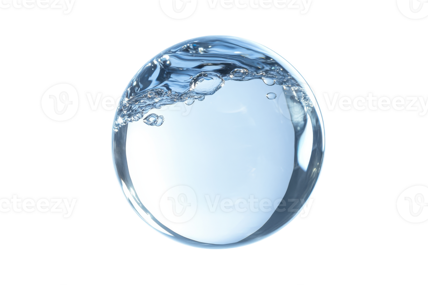 Clear water sphere with waves captured indoors png