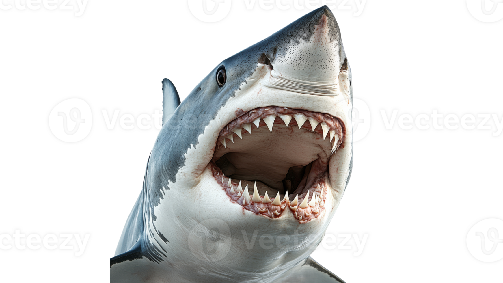 Impressive teeth of a great white shark png