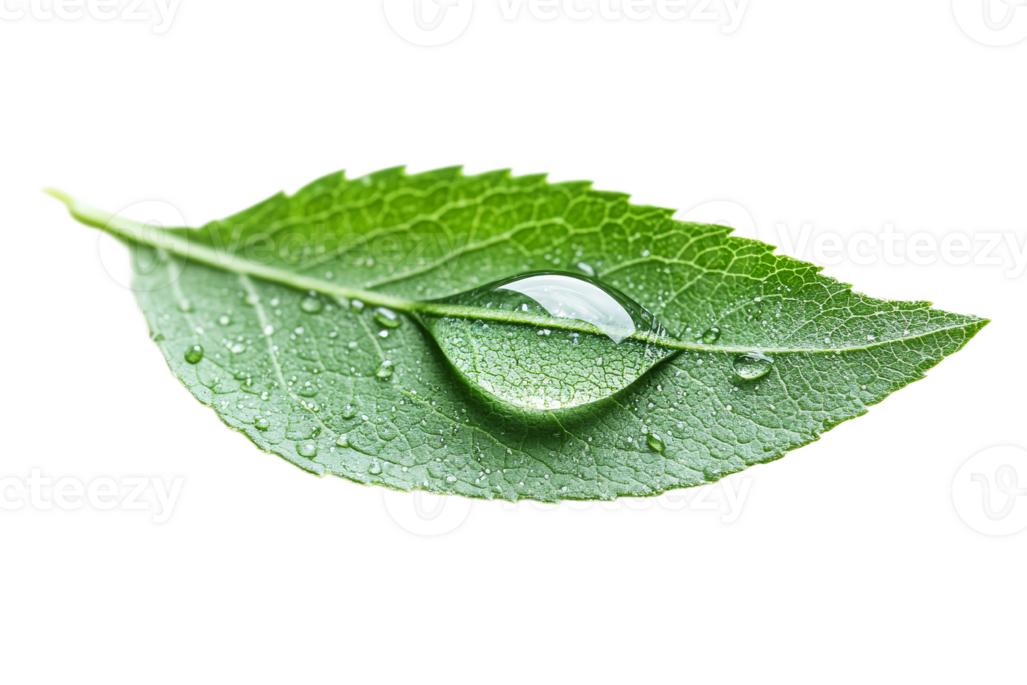Close up of a green leaf with water droplet png