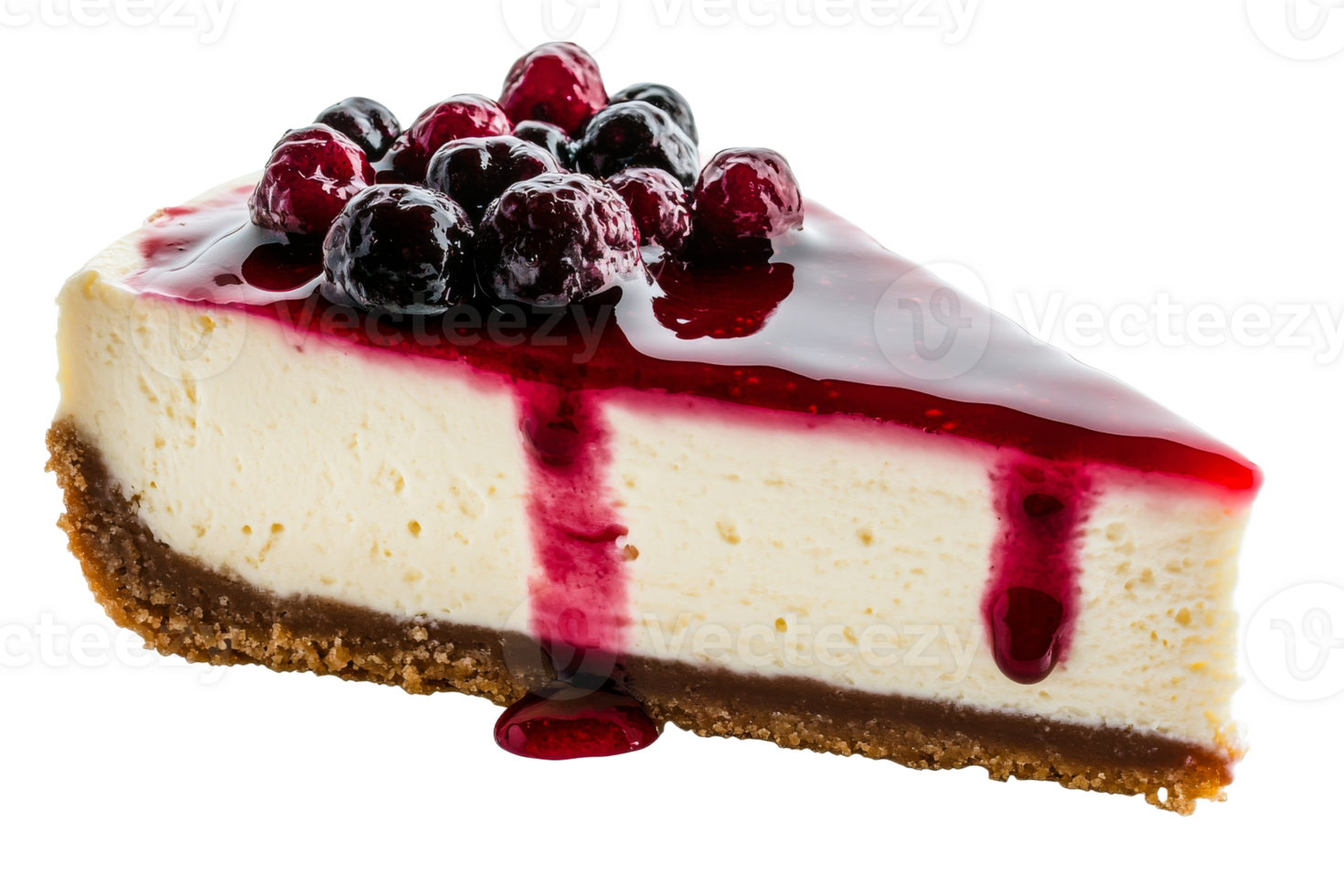 Creamy cheesecake with berries and sauce topping png