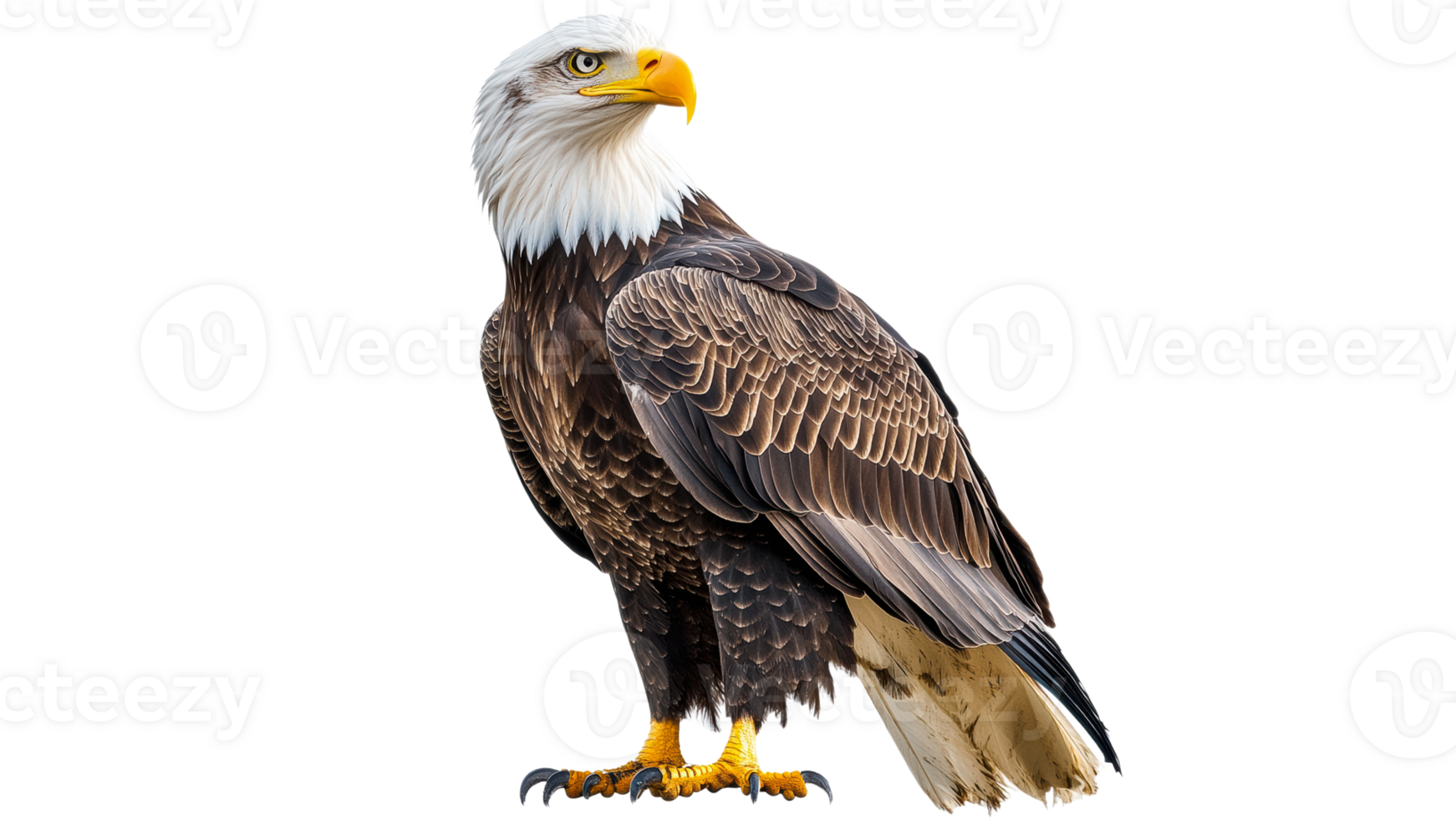 Majestic bald eagle perched confidently on display transparent png