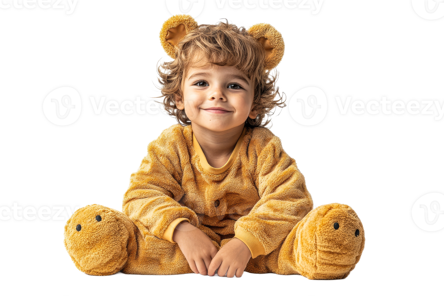 Cute child wearing bear costume at home png