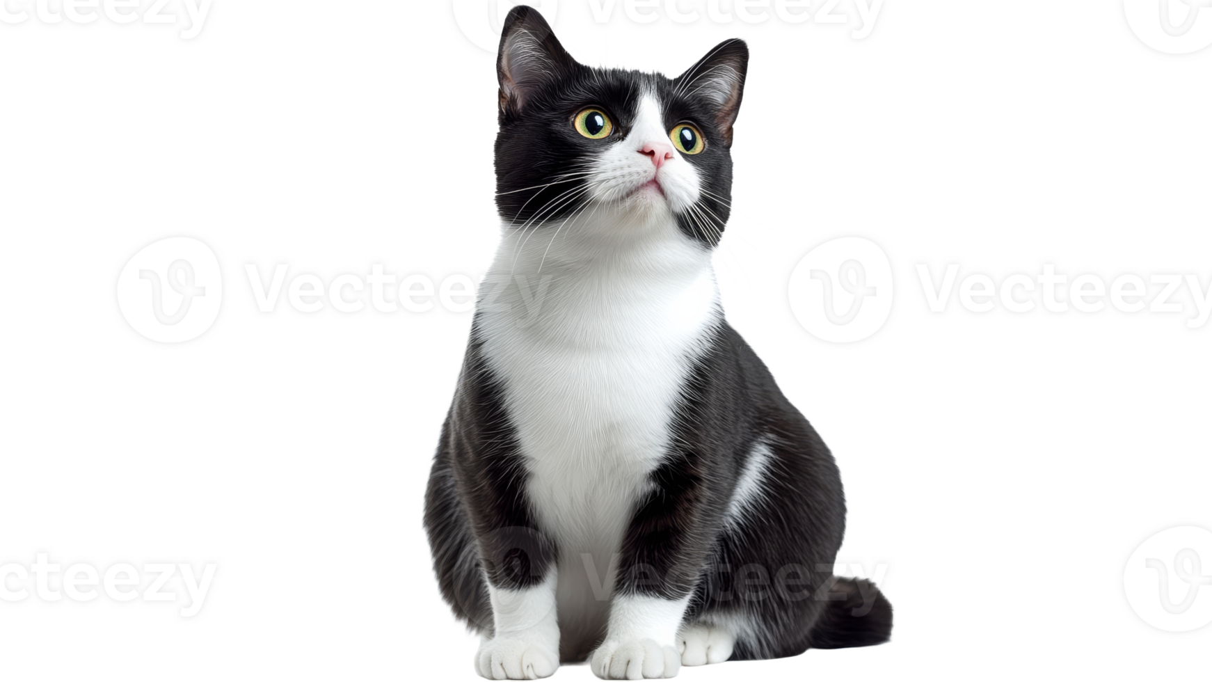 Calm black and white cat in studio png