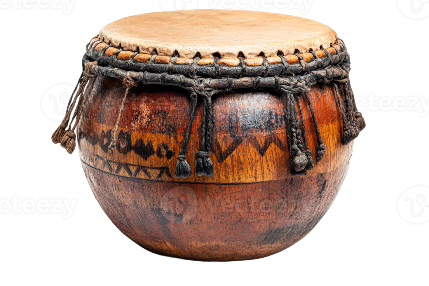 Intricately designed wooden drum png