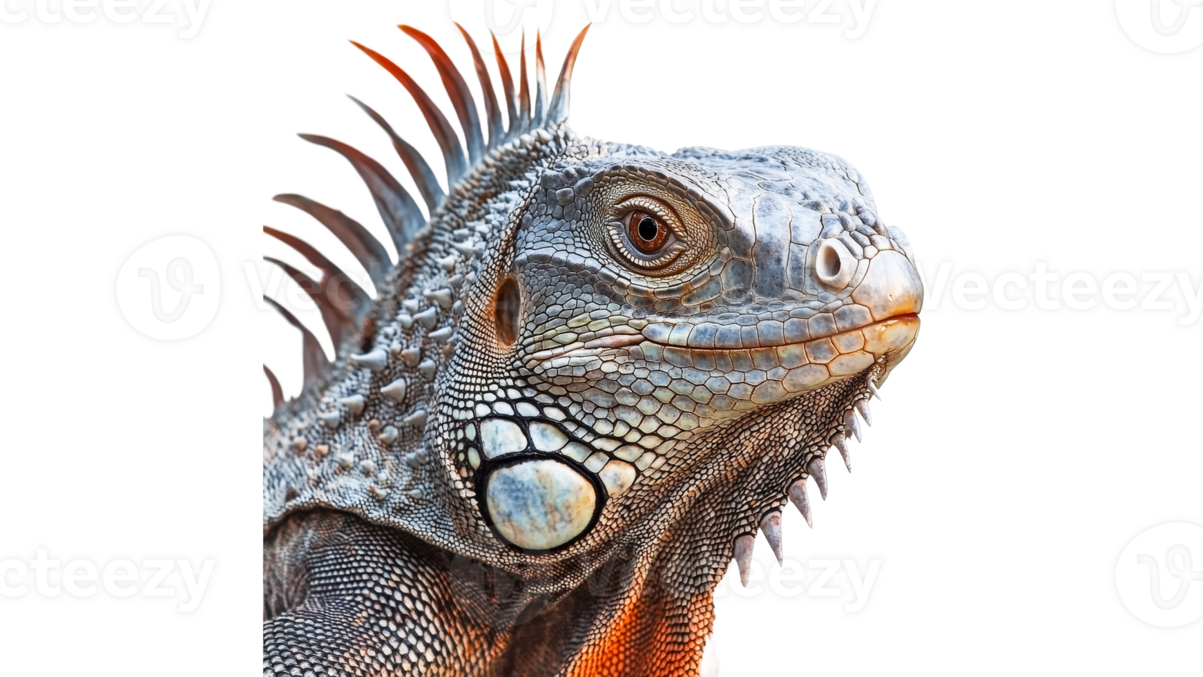 Close up of iguana showcasing vibrant details png