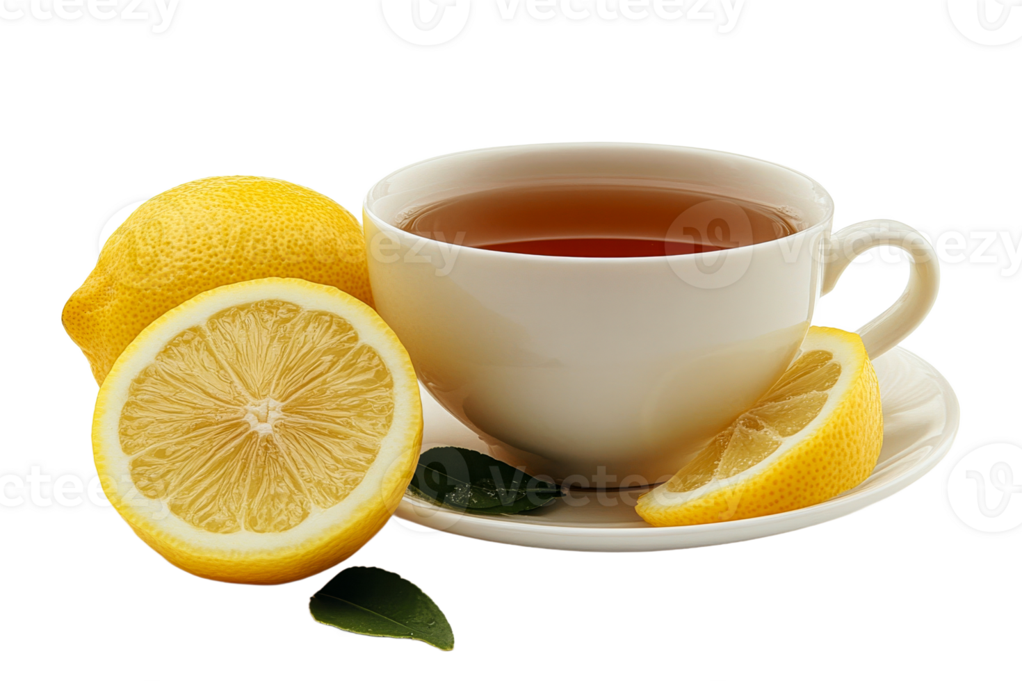 Warm cup of lemon tea with fresh lemon slices png