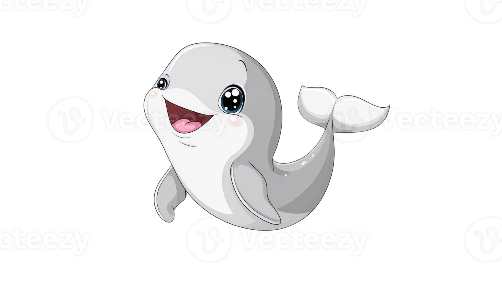 Cute cartoon whale swimming happily in the ocean on transparent background png