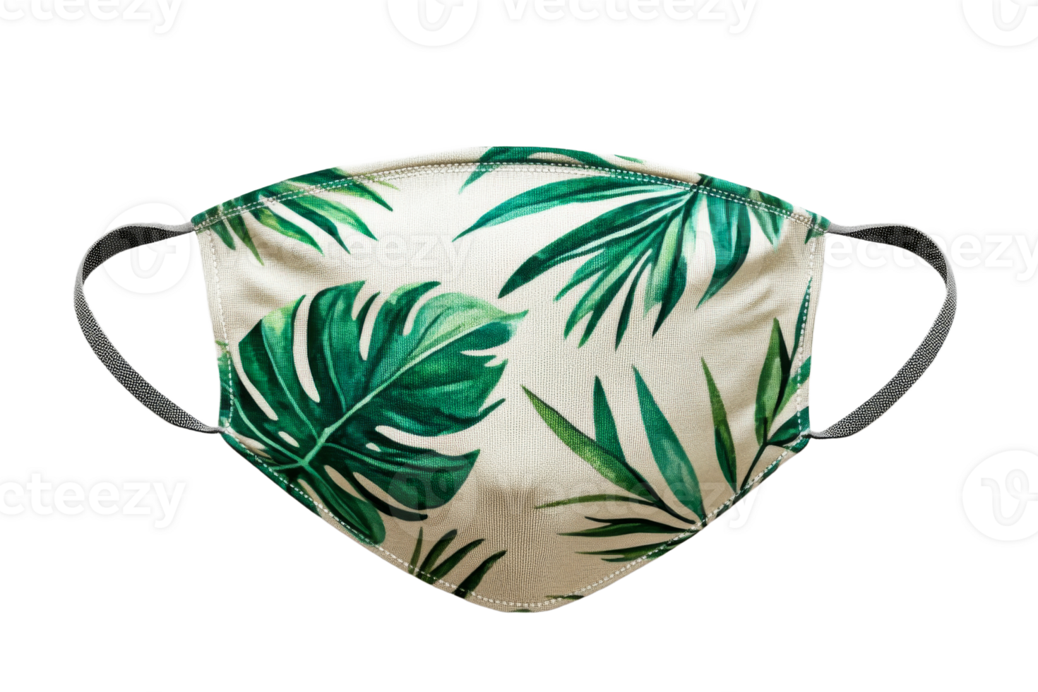 Floral fabric face mask with green leaf patterns png