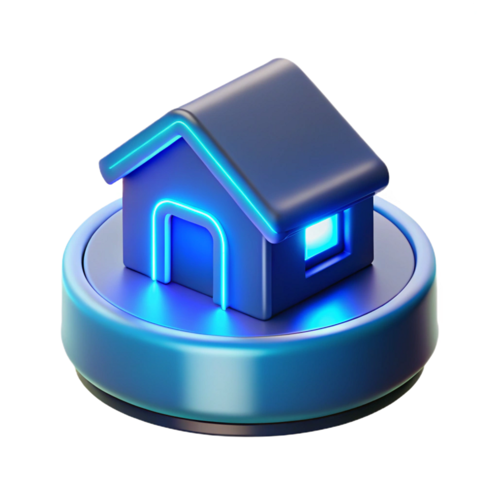 stunning rustic Invisible Smart Home Hub Glowing Blue Transparent Background detailed png