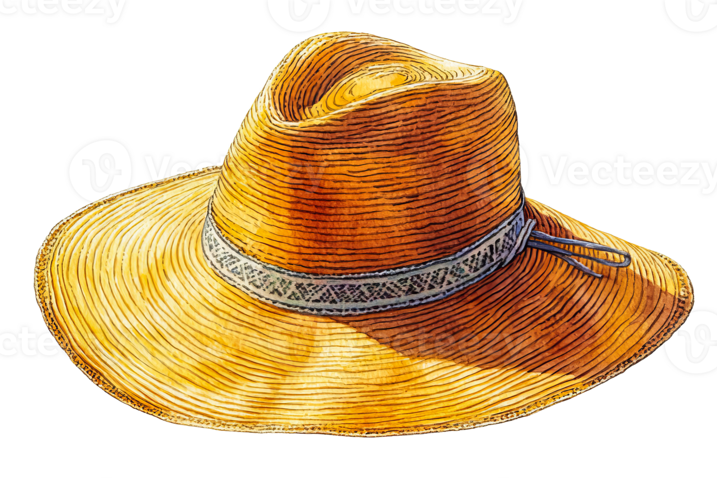 Stylish straw hat with intricate design detail png