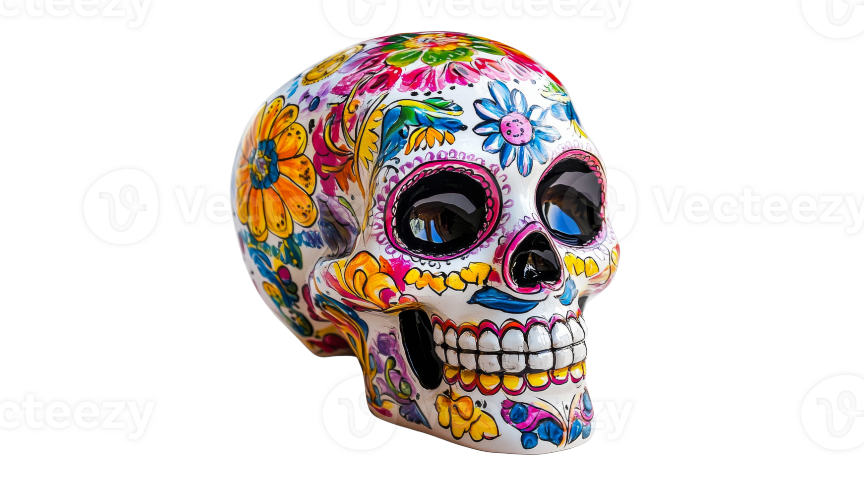 Colorful floral sugar skull display png