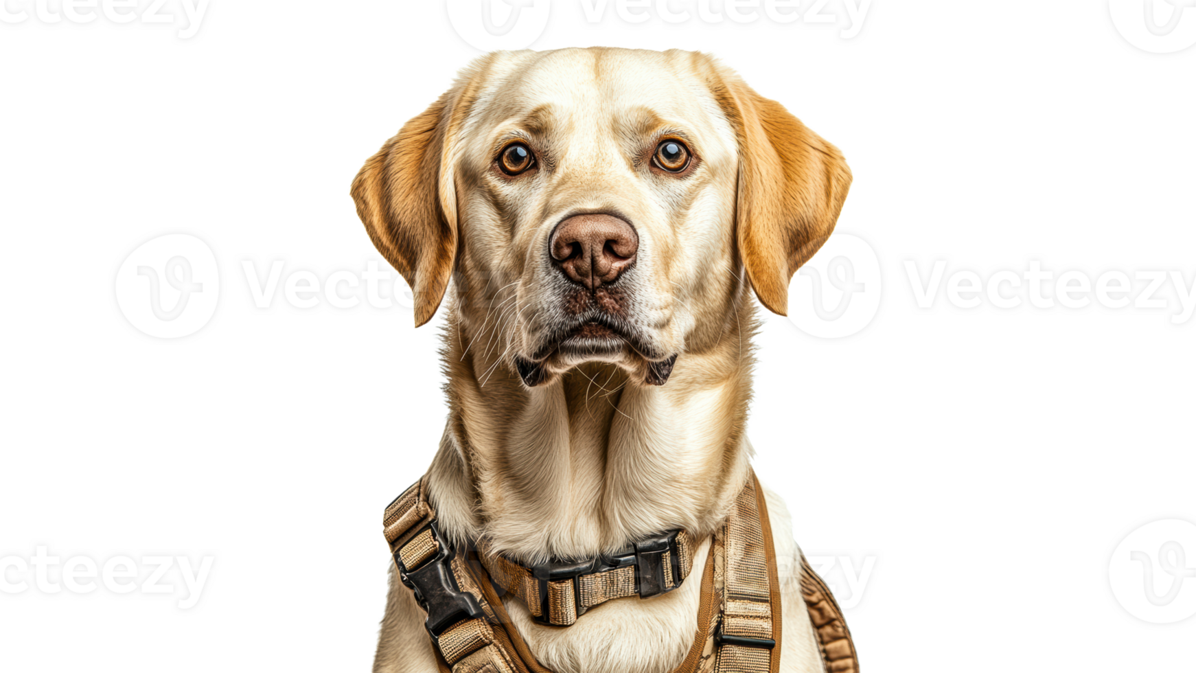 Labrador retriever in harness looking at camera png