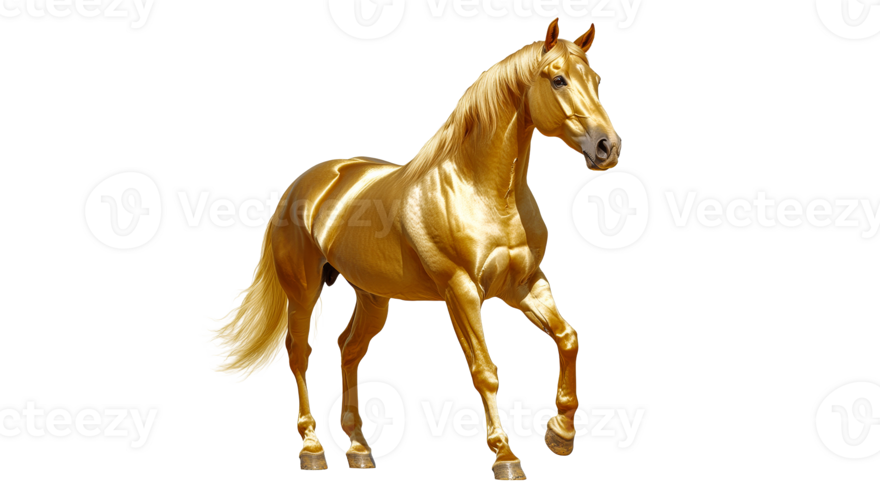 Golden horse walking on a white background png