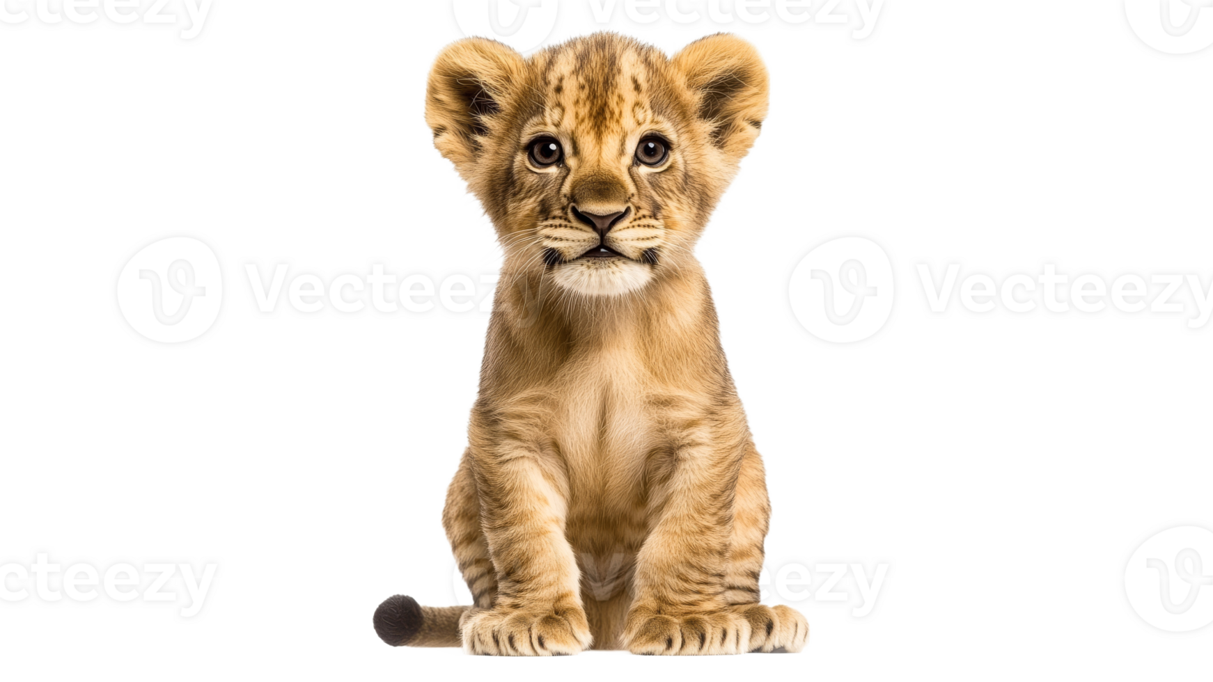 Young lion cub sitting on a white background png
