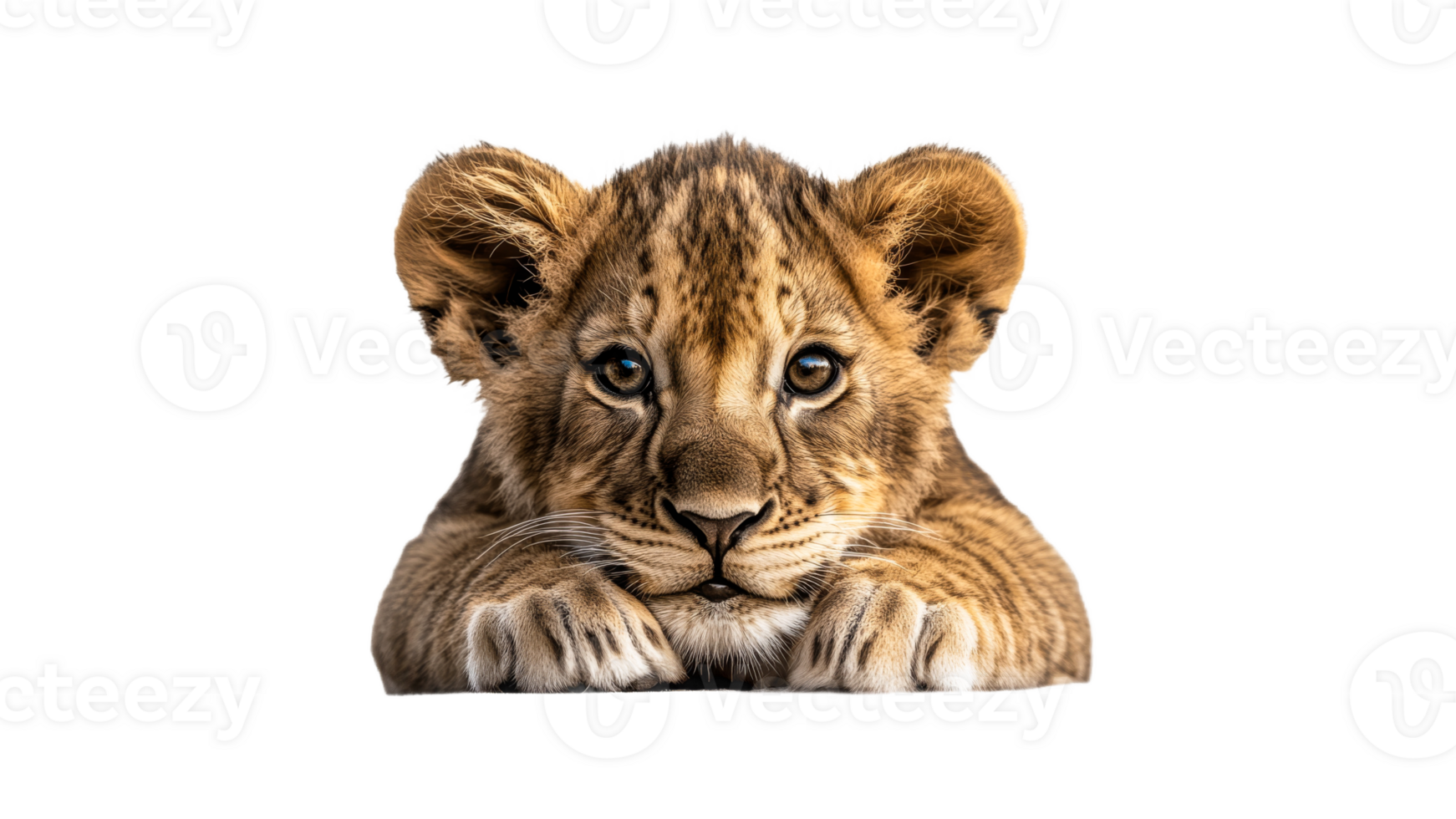 Lion cub resting with a curious expression png