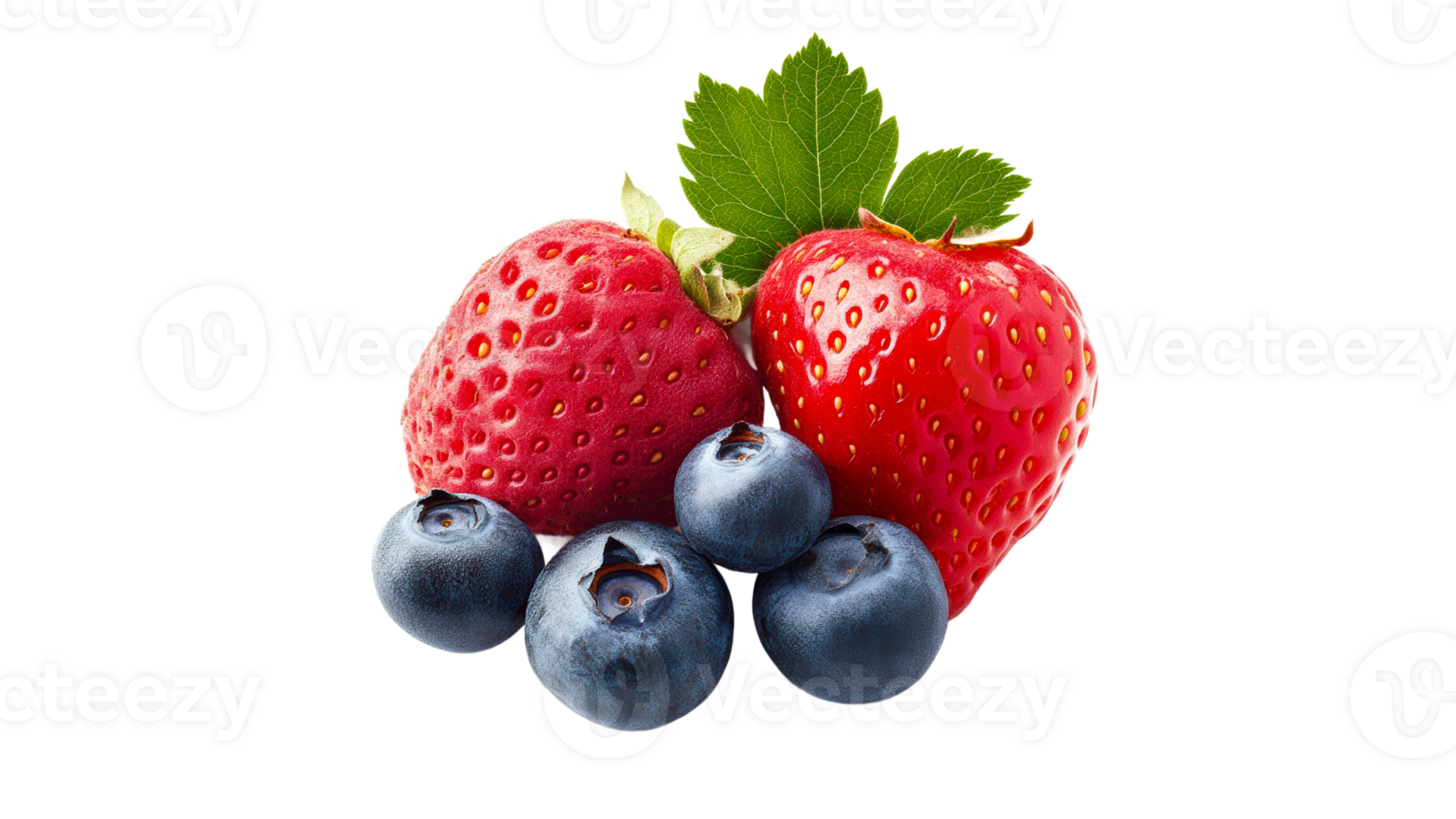 Strawberries and blueberries on white png
