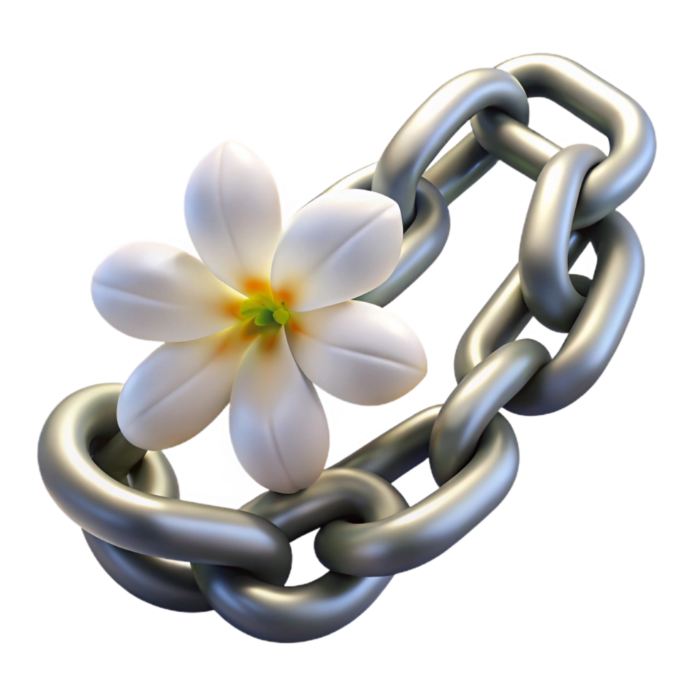 serene rustic Iron Chain and Delicate White Flower Transparent Background authentic png