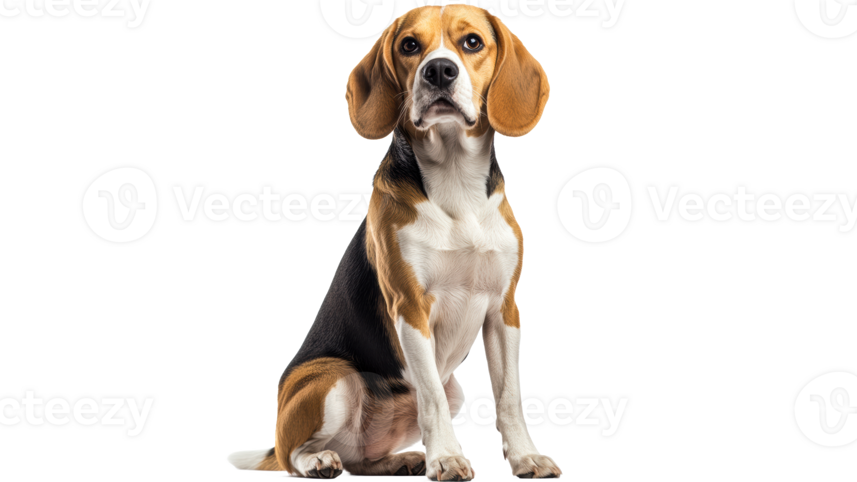 Beagle sits elegantly against a white background png