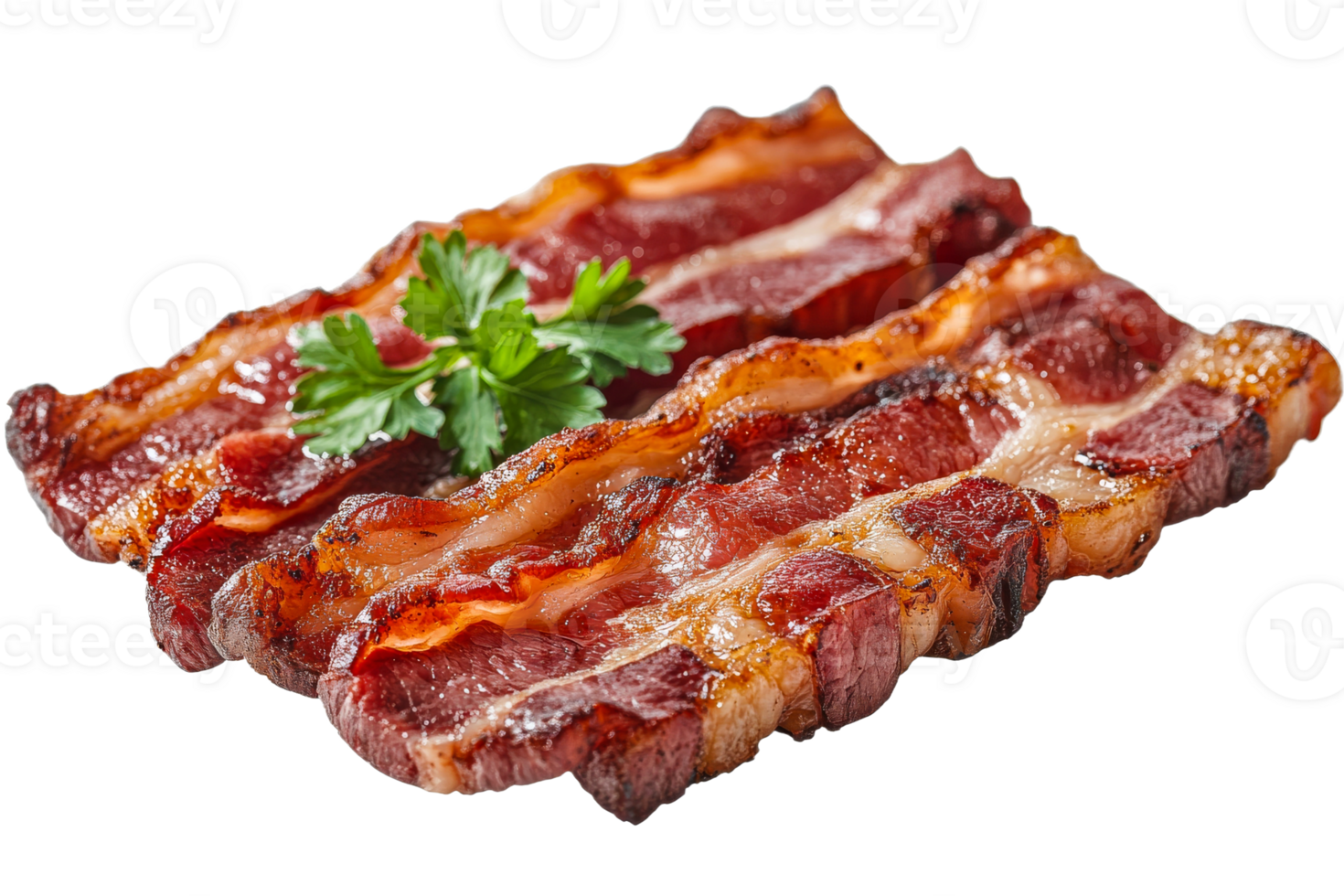 Grilled bacon strips with fresh herbs on plate png
