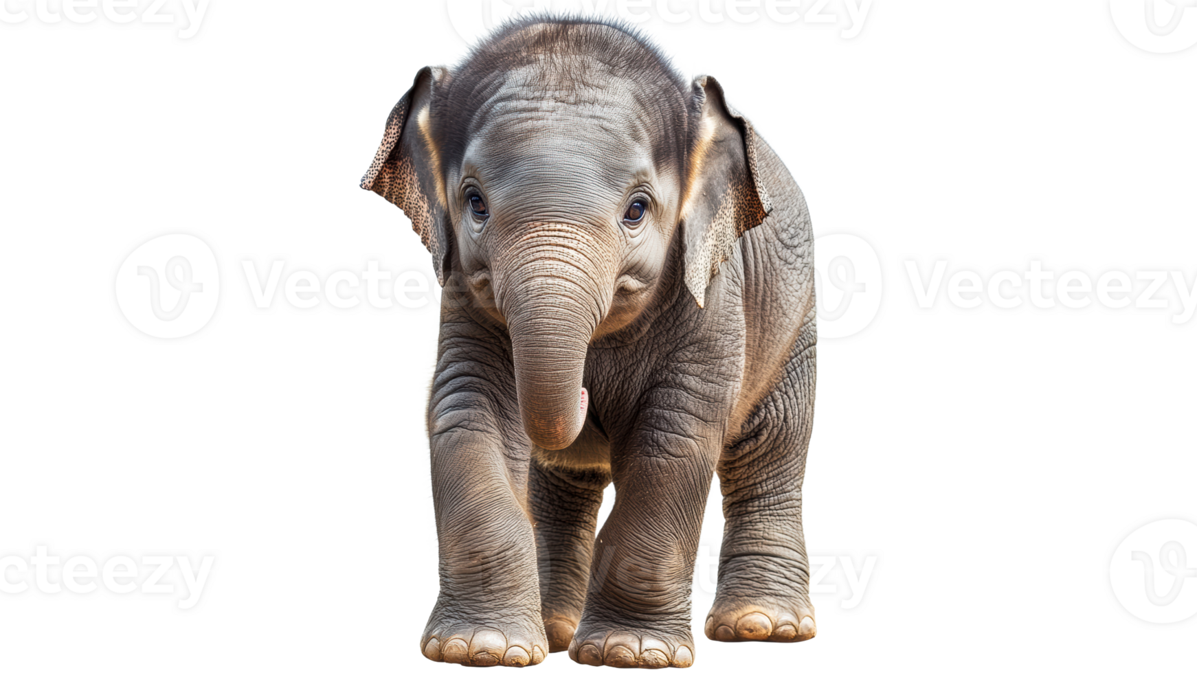 Curious young elephant walks forward png
