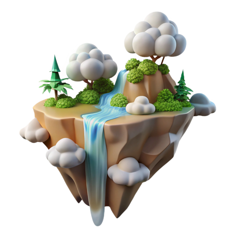 extraordinary creative Island in the Sky with Waterfall Cutout premium png