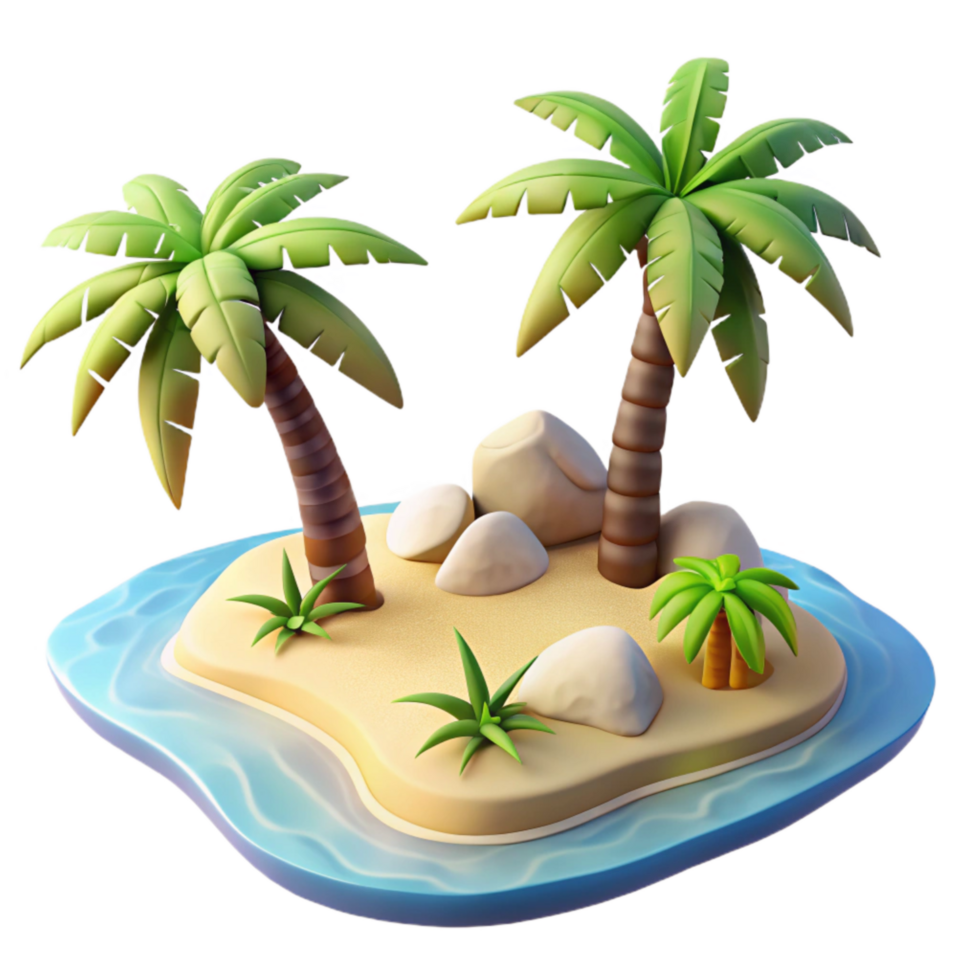 extraordinary minimalist Island Paradise with Beach and Palm Trees Cutout detailed png
